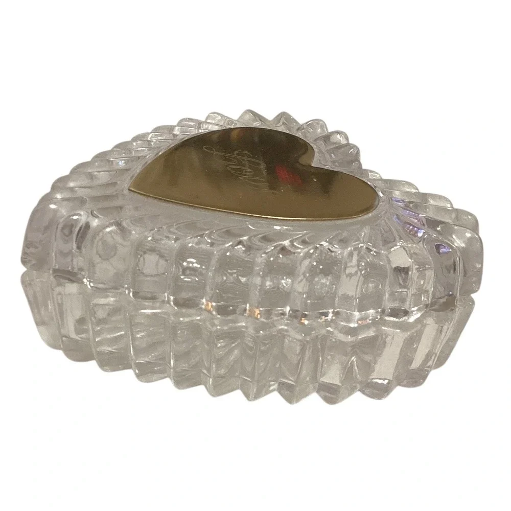Crystal Heart Trinket Box Love Engraved Gold Tone Lid